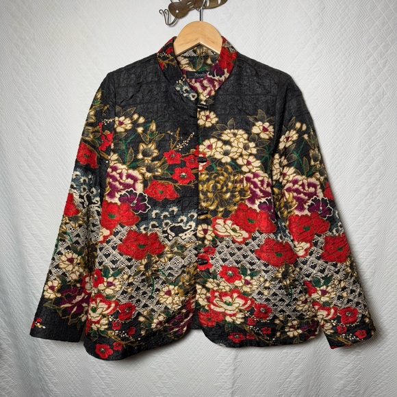 Moonlight Floral Print Short Jacket Red multicolor approximate size medium - Picture 3 of 7